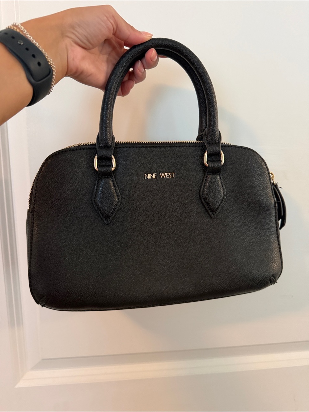 Nine West Black Pebbled Satchel with Gold Accents